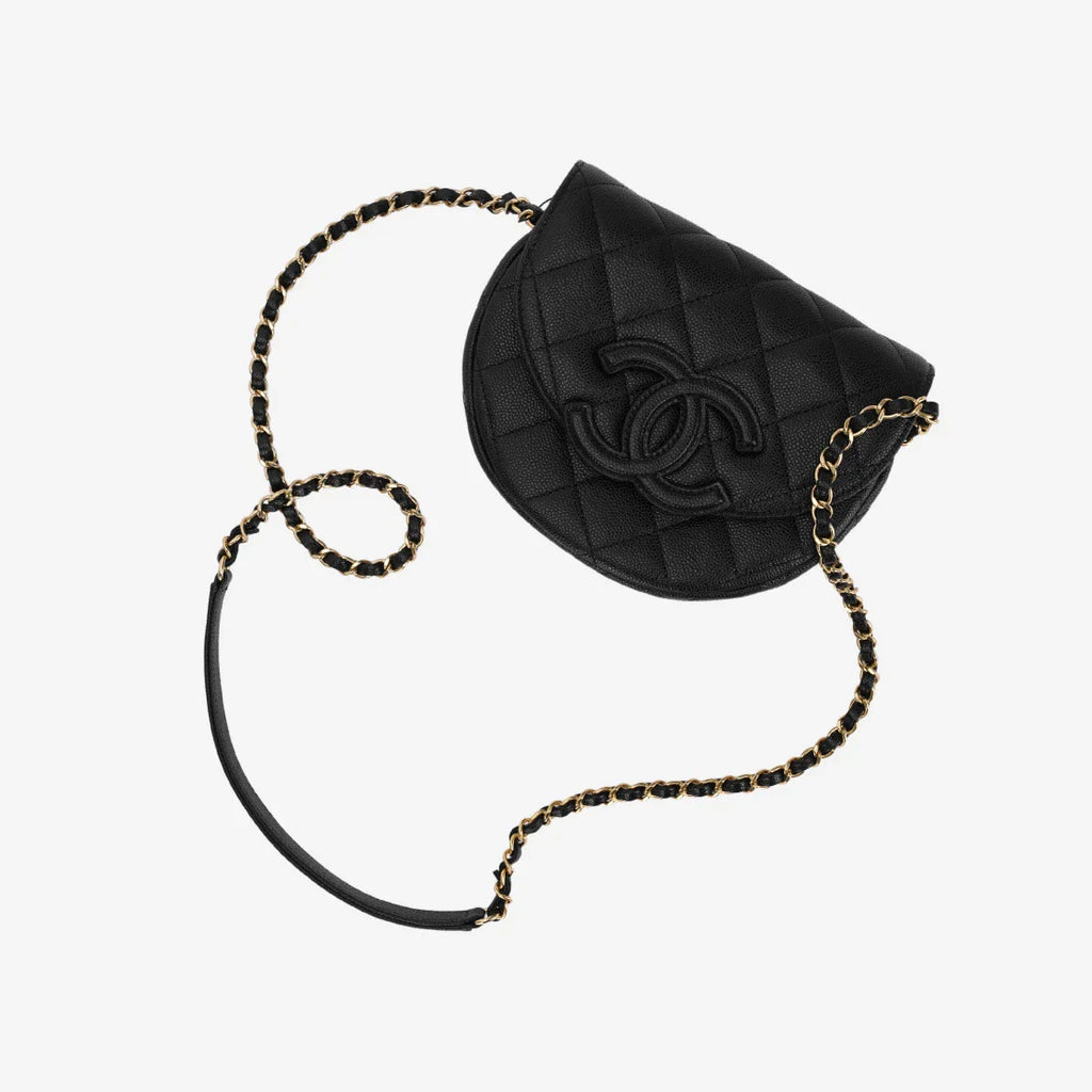 Chanel Mini Messenger Bag Cuir de veau grainé & doré noir