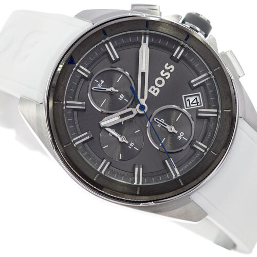 Montre chronographe à cadran gris avec bracelet en silicone blanc