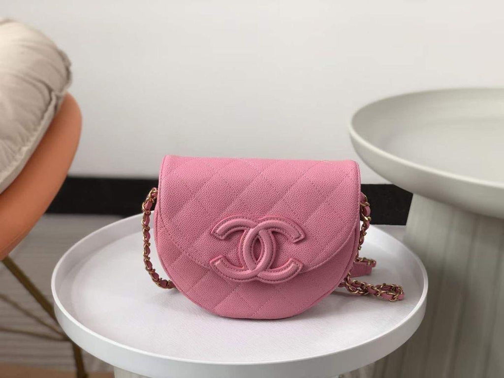 Chanel Mini Messenger Bag Cuir de veau grainé & doré Rose clair
