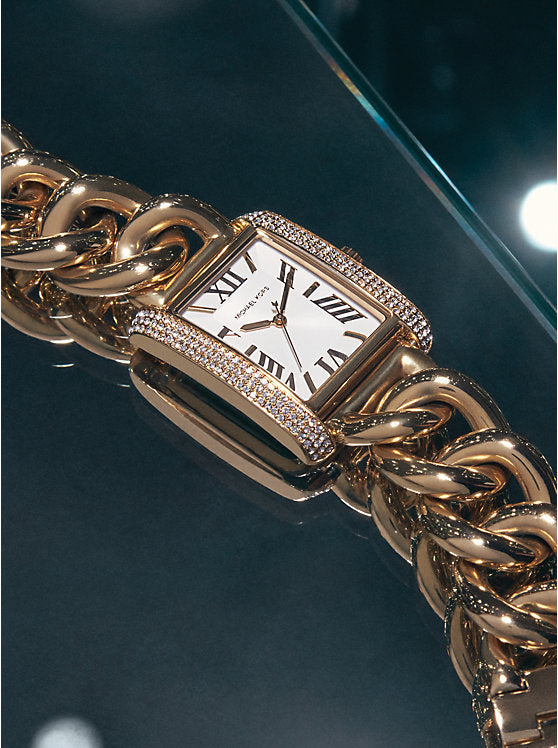 Montre MK Emery surdimensionnée dorée à maillons gourmette et à pavé