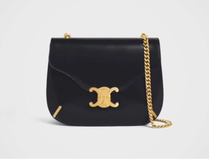 SAC EN VRAI CUIR CHAINE BESACE TRIOMPHE EN NOIR