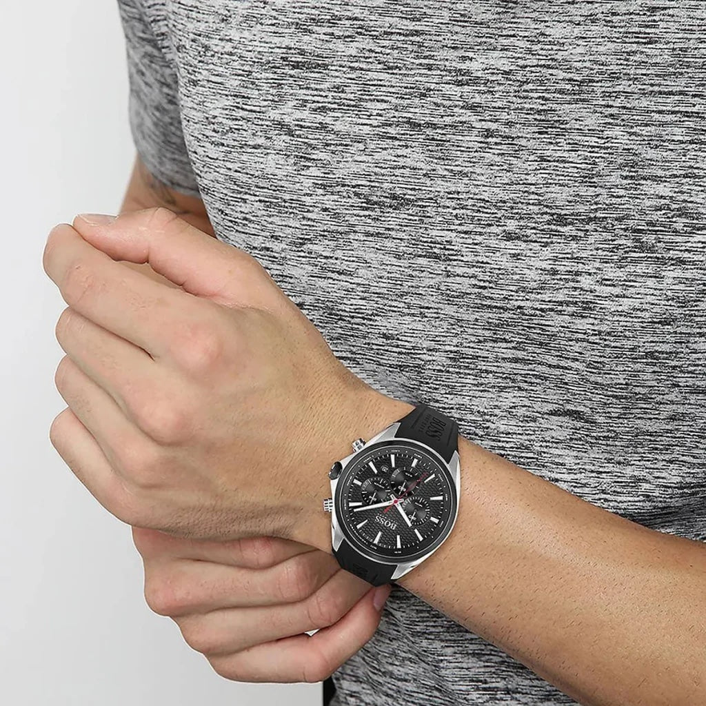 Montre chronographe Hugo Boss Distinct en silicone noir pour homme - 1513855