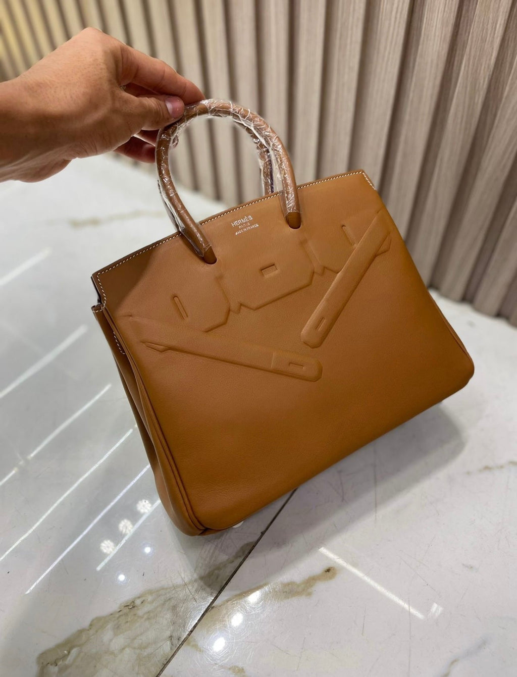 Sac à main Hermes Birkin Shadow 25 cm en cuir Swift Marron