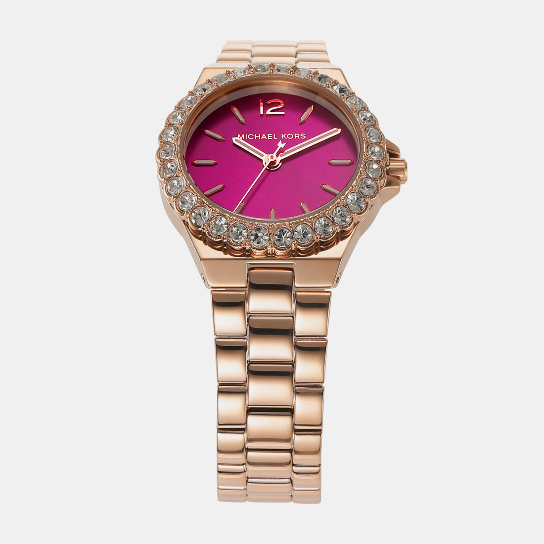 Montre Mk Lennox à trois aiguilles en acier inoxydable doré rose pour femme