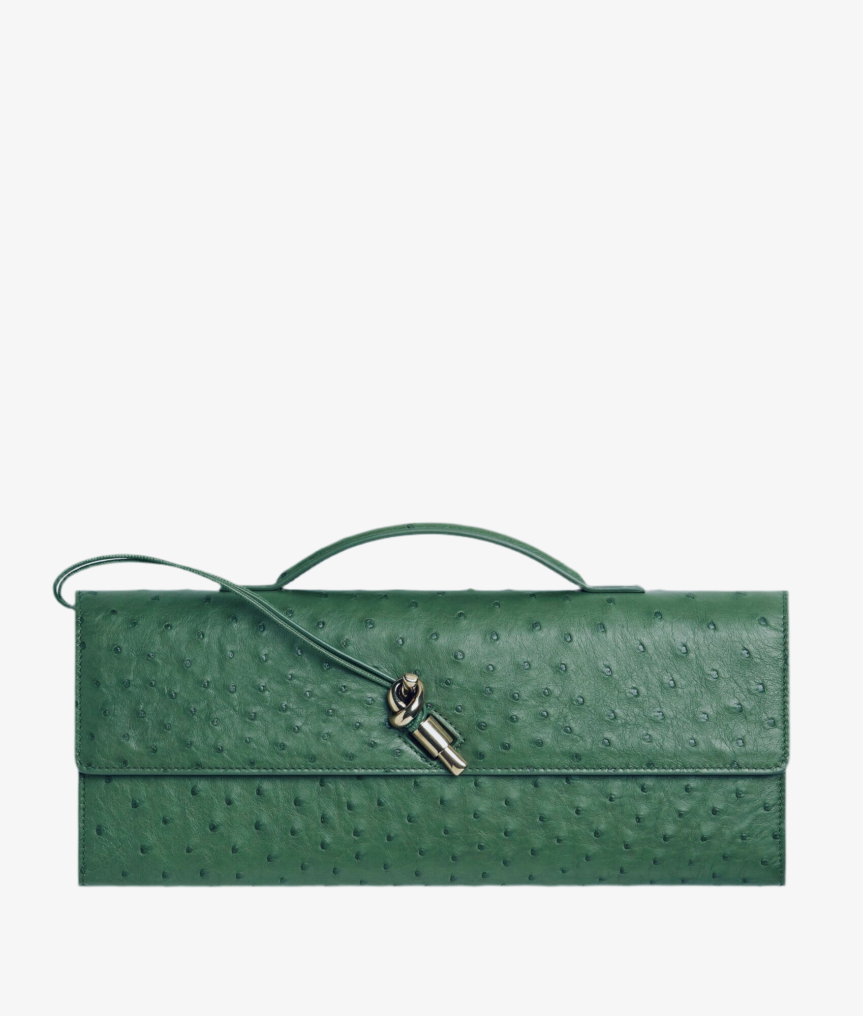 Pochette à anse en autruche avec fermeture knot signature.