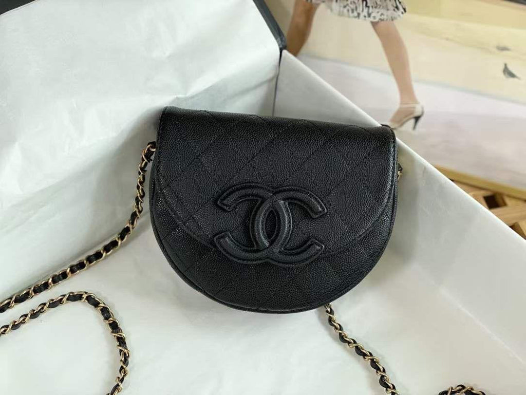 Chanel Mini Messenger Bag Cuir de veau grainé & doré noir