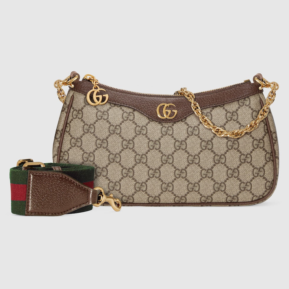 SAC À ÉPAULE OPHIDIA PETITE TAILLE beige et ébène