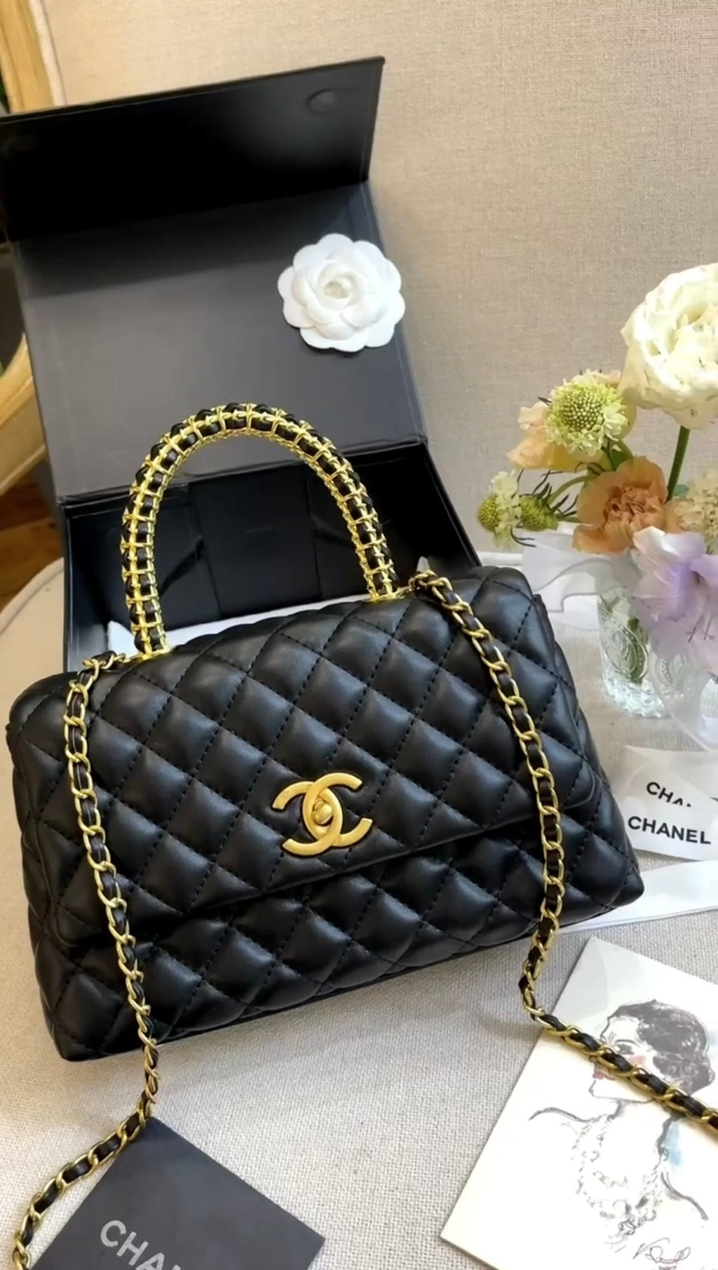 Sac bandoulière Coco Handle Chanel Cuir Strass Anthracite