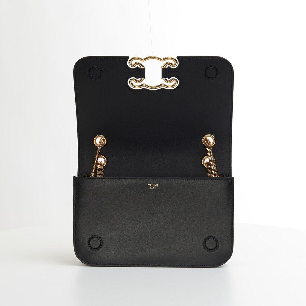 SAC A MAIN CELINE TRIOMPHE FRAME CUIR NOIR BANDOULIERE