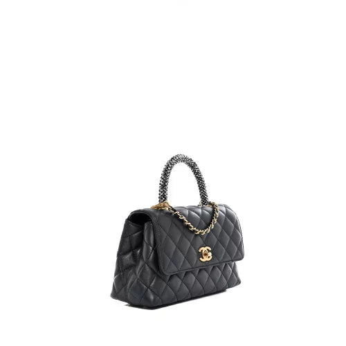 Sac bandoulière Coco Handle Chanel Cuir Strass Anthracite