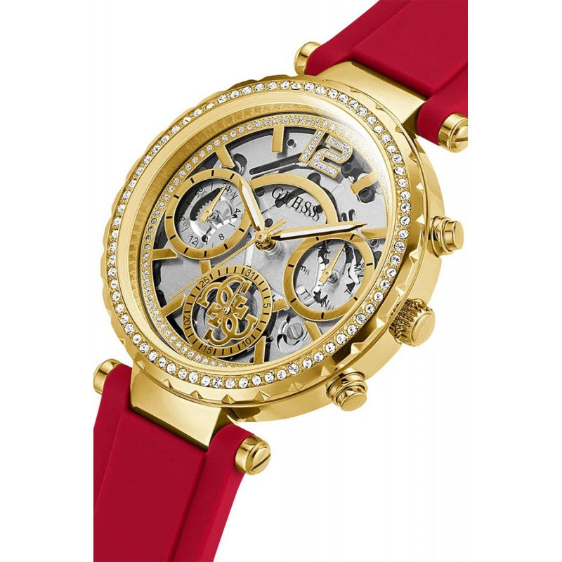 MONTRE FEMME AVEC BOÎTIER DORÉ ET BRACELET EN CAOUTCHOUC ROUGE GW0484L1