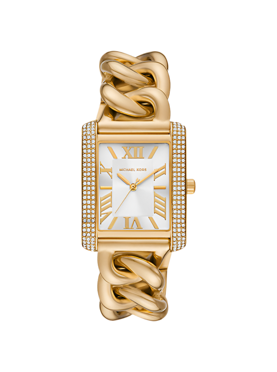 Montre MK Emery surdimensionnée dorée à maillons gourmette et à pavé