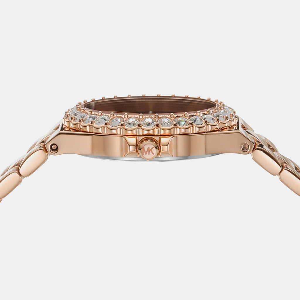 Montre Mk Lennox à trois aiguilles en acier inoxydable doré rose pour femme