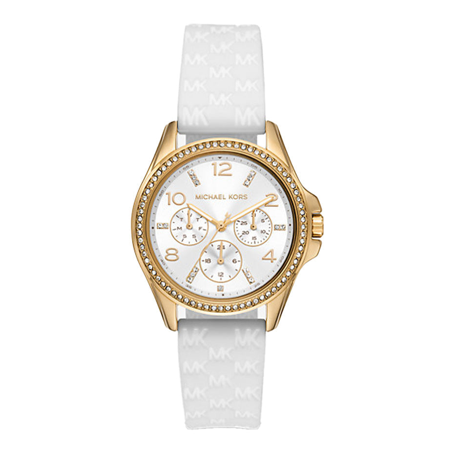Montre femme Michael Kors Mini Pilot MK7372 cadran blanc et bracelet silicone