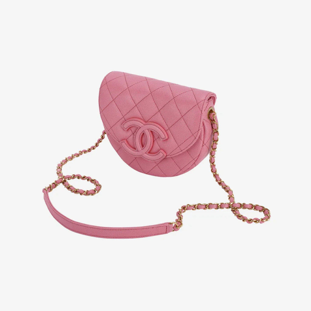 Chanel Mini Messenger Bag Cuir de veau grainé & doré Rose clair