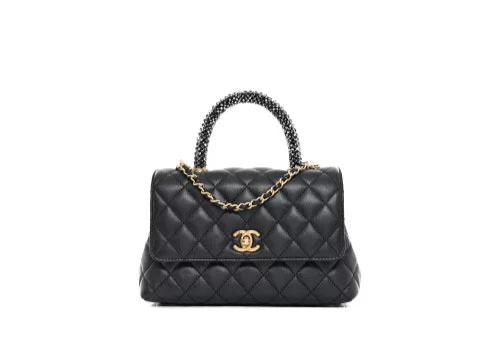 Sac bandoulière Coco Handle Chanel Cuir Strass Anthracite