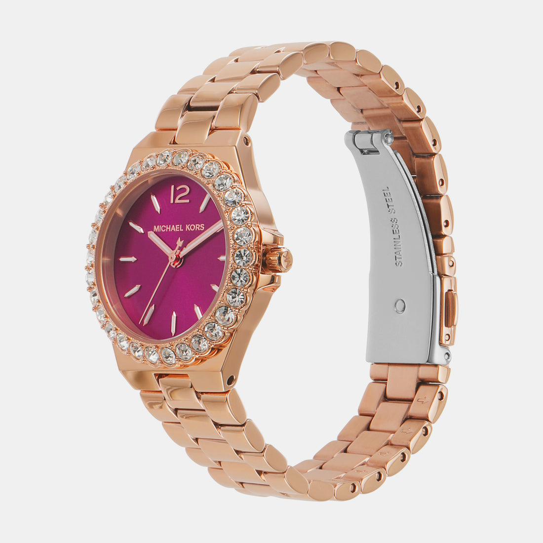 Montre Mk Lennox à trois aiguilles en acier inoxydable doré rose pour femme