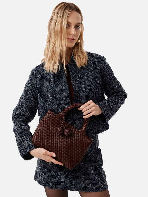 SAC À MAIN BOTTEGA TRESSÉ UNIQUE DE COULEUR BORDEAUX