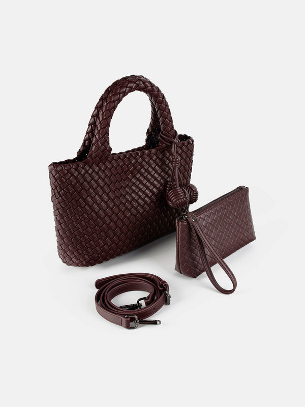 SAC À MAIN BOTTEGA TRESSÉ UNIQUE DE COULEUR BORDEAUX