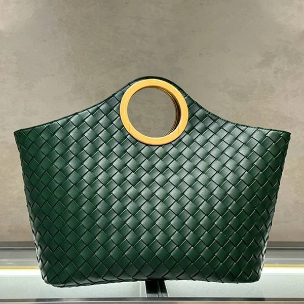 SAC CABAS EN SEMI CUIR TRESSÉ AVEC ANSE RONDE EN MÉTAL - ARYAX