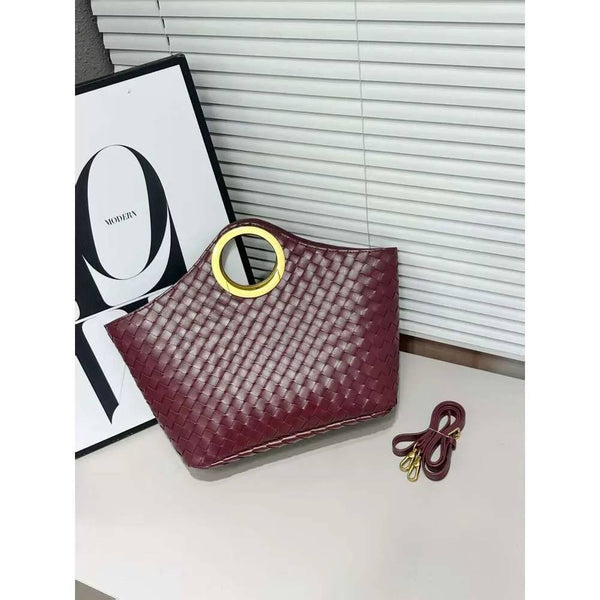 SAC CABAS EN SEMI CUIR TRESSÉ AVEC ANSE RONDE EN MÉTAL - ARYAX