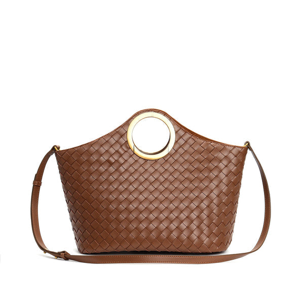 SAC CABAS EN SEMI CUIR TRESSÉ AVEC ANSE RONDE EN MÉTAL - ARYAX
