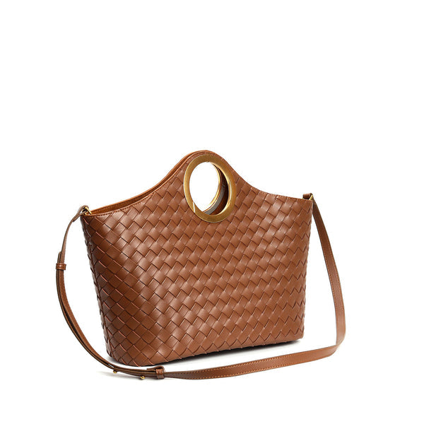 SAC CABAS EN SEMI CUIR TRESSÉ AVEC ANSE RONDE EN MÉTAL - ARYAX