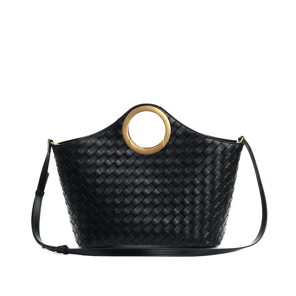SAC CABAS EN SEMI CUIR TRESSÉ AVEC ANSE RONDE EN MÉTAL - ARYAX