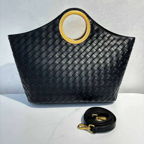 SAC CABAS EN SEMI CUIR TRESSÉ AVEC ANSE RONDE EN MÉTAL - ARYAX