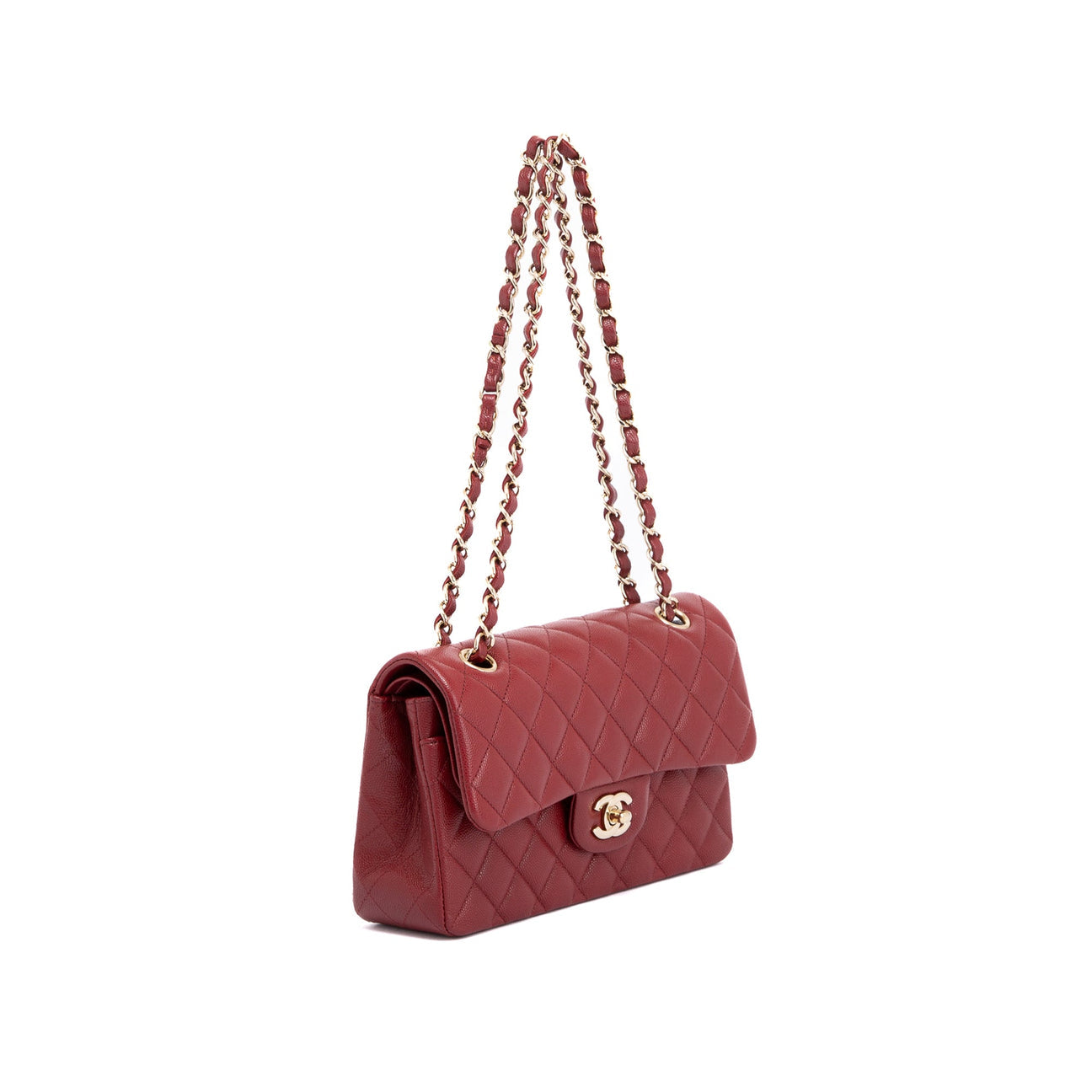 Sac à main classique petit format à caviar bordeaux