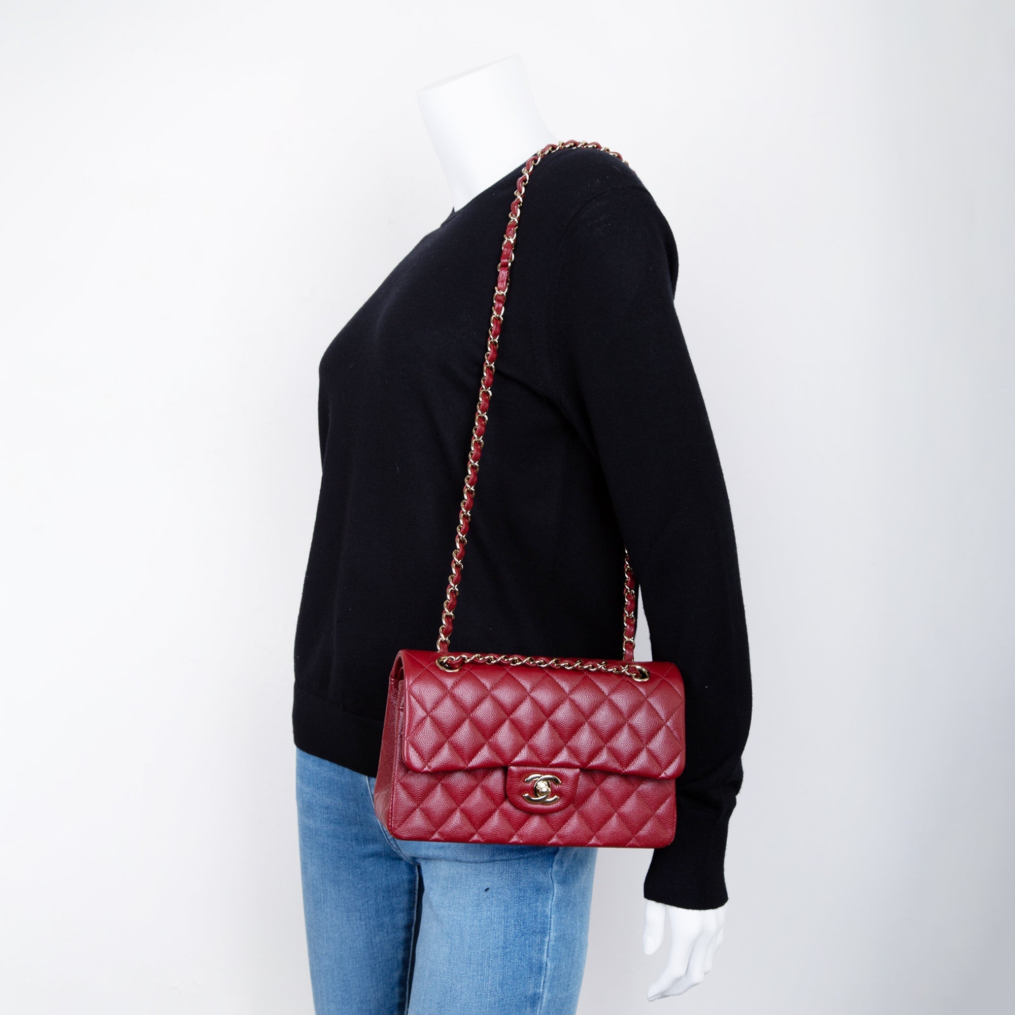 Sac à main classique petit format à caviar bordeaux