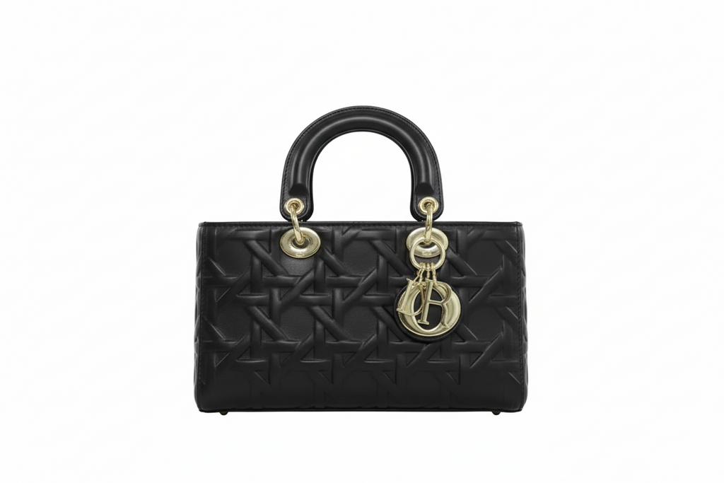 Sac Lady D-Joy Small Noir d'agneau Cannage prune