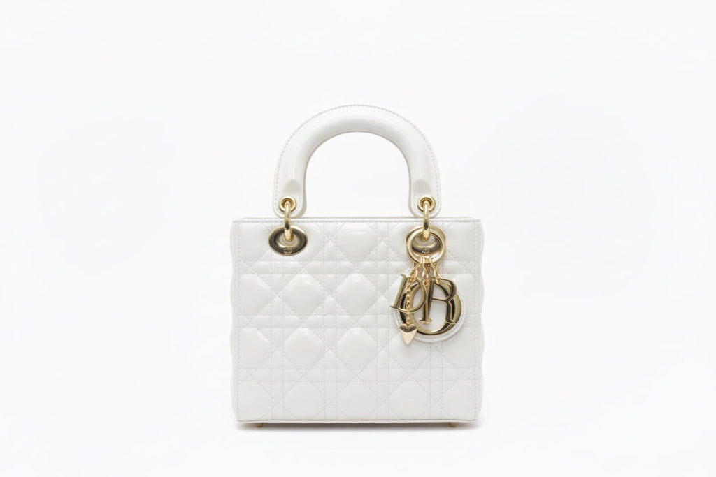 Lady Dior - Medium blanc verni prune