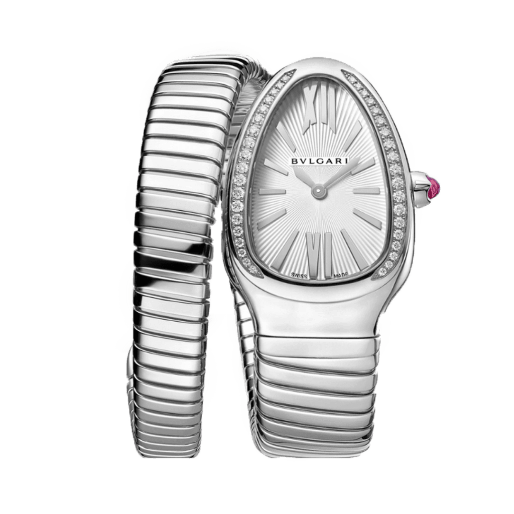 Bvlgari Serpenti Argenté fond blanc sertie